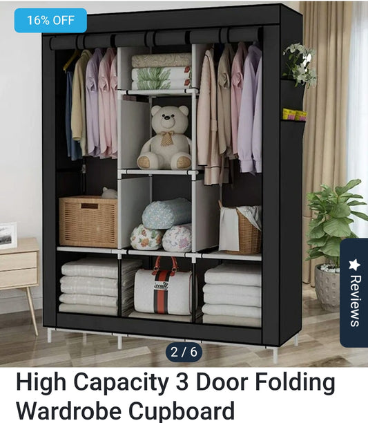 High Capacity 3 Door Folding Wardrobe Cupboard