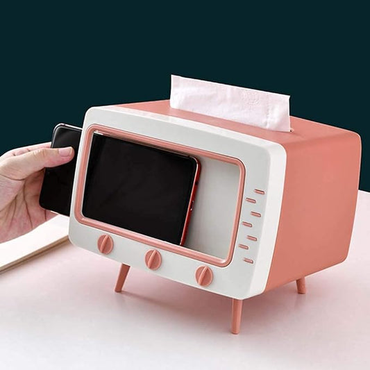 TV Shaped Tissue Box Storage Holder with Phone Holder