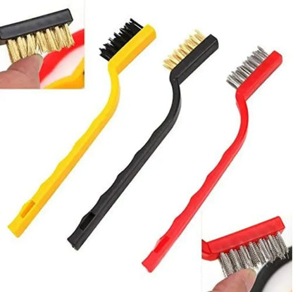 3 PC MINI WIRE KITCHEN BRUSH SET (BRASS, NYLON, STAINLESS STEEL BRISTLES)