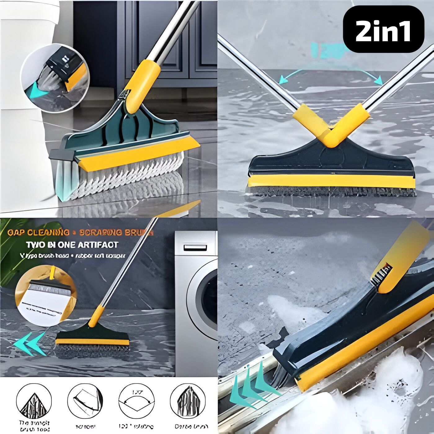 2 in 1 floor Scrub brush Rotating with long handle