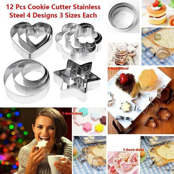 Set Of 12 Stainless Steel Cookie Cutter, Biscuit Baking Mold, Stainless Steel Cookie Mold, Biscuit Press Stamp, Mini Shapes Fondant Cutter Set, Baking Accessories Cake Decoration Tool, Geometric Set for Biscuit Cutter