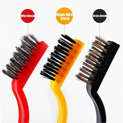 3 PC MINI WIRE KITCHEN BRUSH SET (BRASS, NYLON, STAINLESS STEEL BRISTLES)