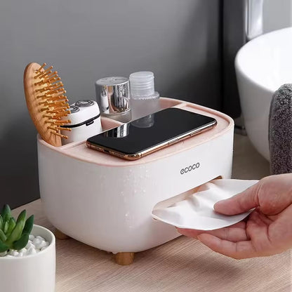 Multipurpose Desktop Tissue Holder With Mobile Organizer Echo China Brand Tissue Box Holder, Multifunction Tissue Box ABS Material Storage Organizer, Desktop Tissue Box With Hidden Mobile Phone Holder, Remote Holder