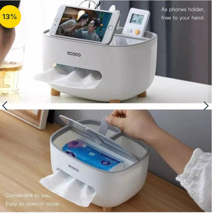 Multipurpose Desktop Tissue Holder With Mobile Organizer Echo China Brand Tissue Box Holder, Multifunction Tissue Box ABS Material Storage Organizer, Desktop Tissue Box With Hidden Mobile Phone Holder, Remote Holder