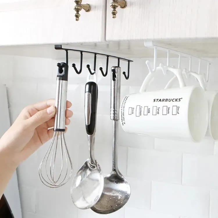 6 Iron Hook Under Cabinet Mug Holder Storage Hooks for Shelf, Cup Holder (Single Mug Patti)